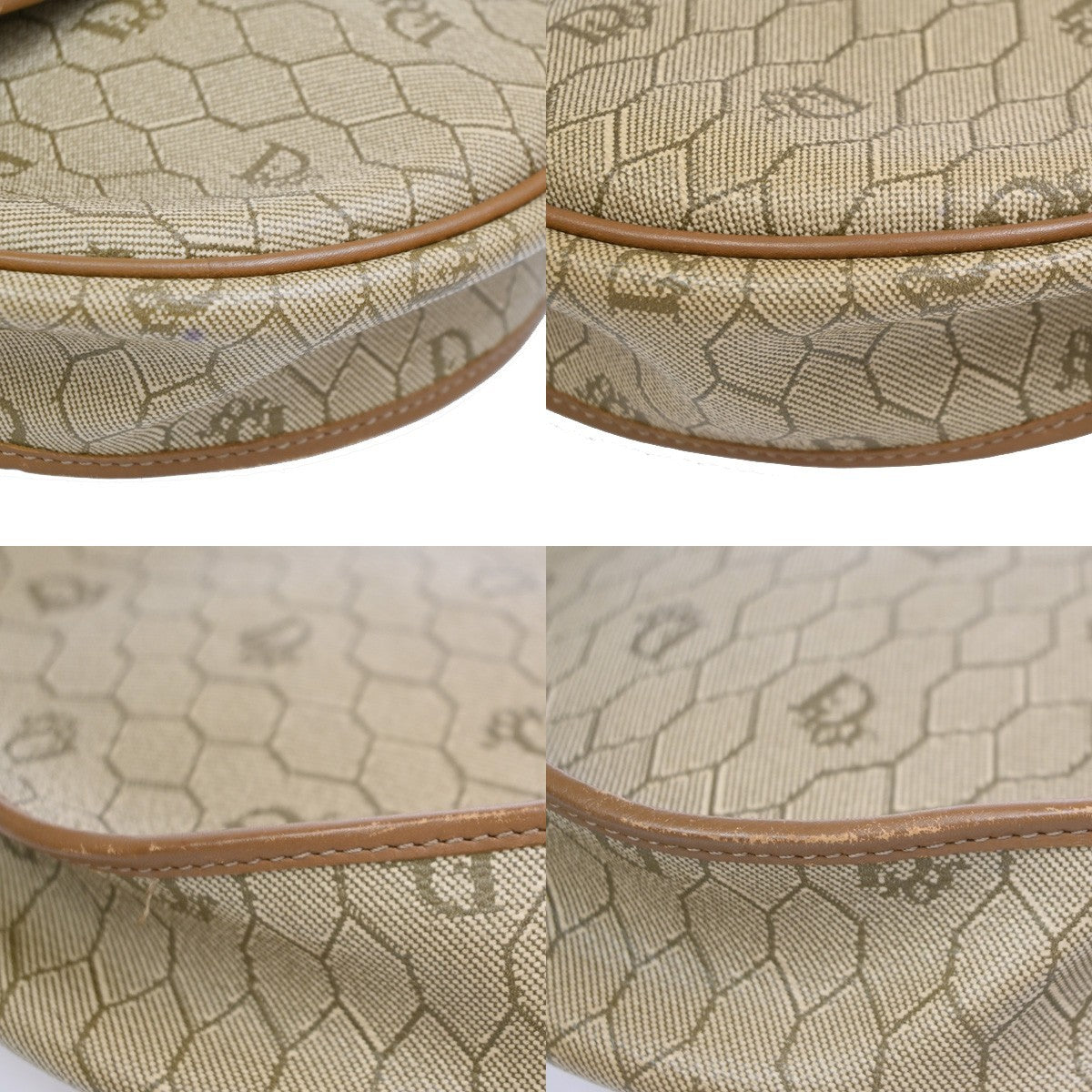 Christian Dior Vintage Honeycomb Canvas Beige Pvc Shoulder Bag Bag (Pre-Owned)