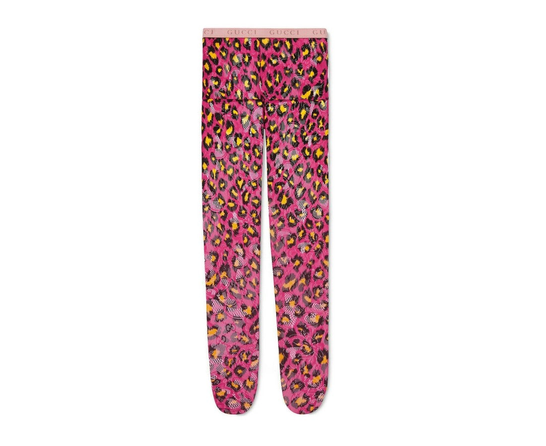 Pink Blossom GG Leopard Print Tights