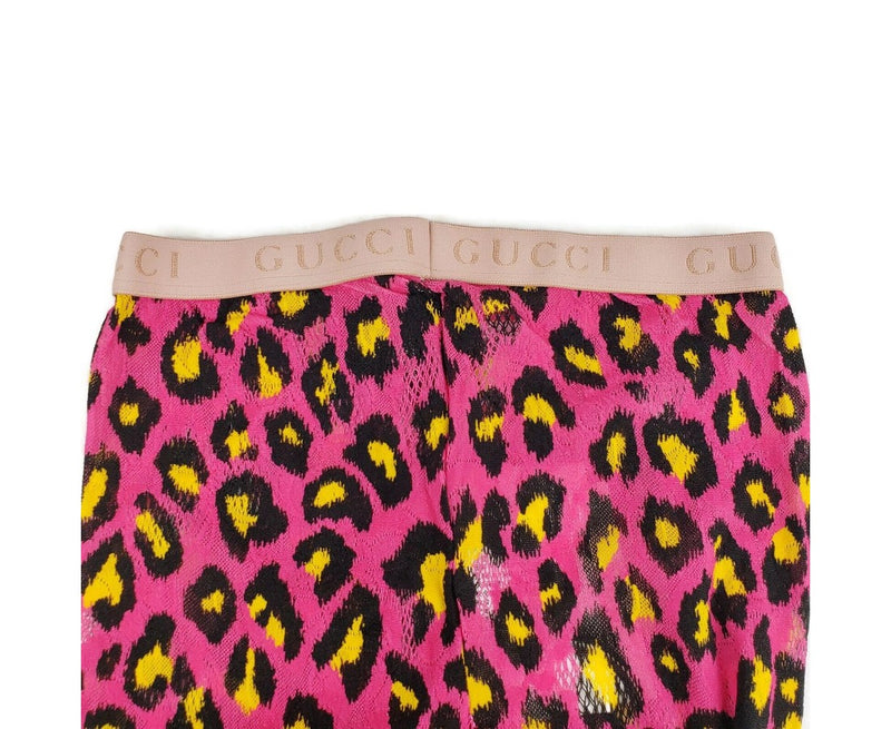 Gucci Women's Pink Yellow Blossom GG Leopard Print Tights(Medium)