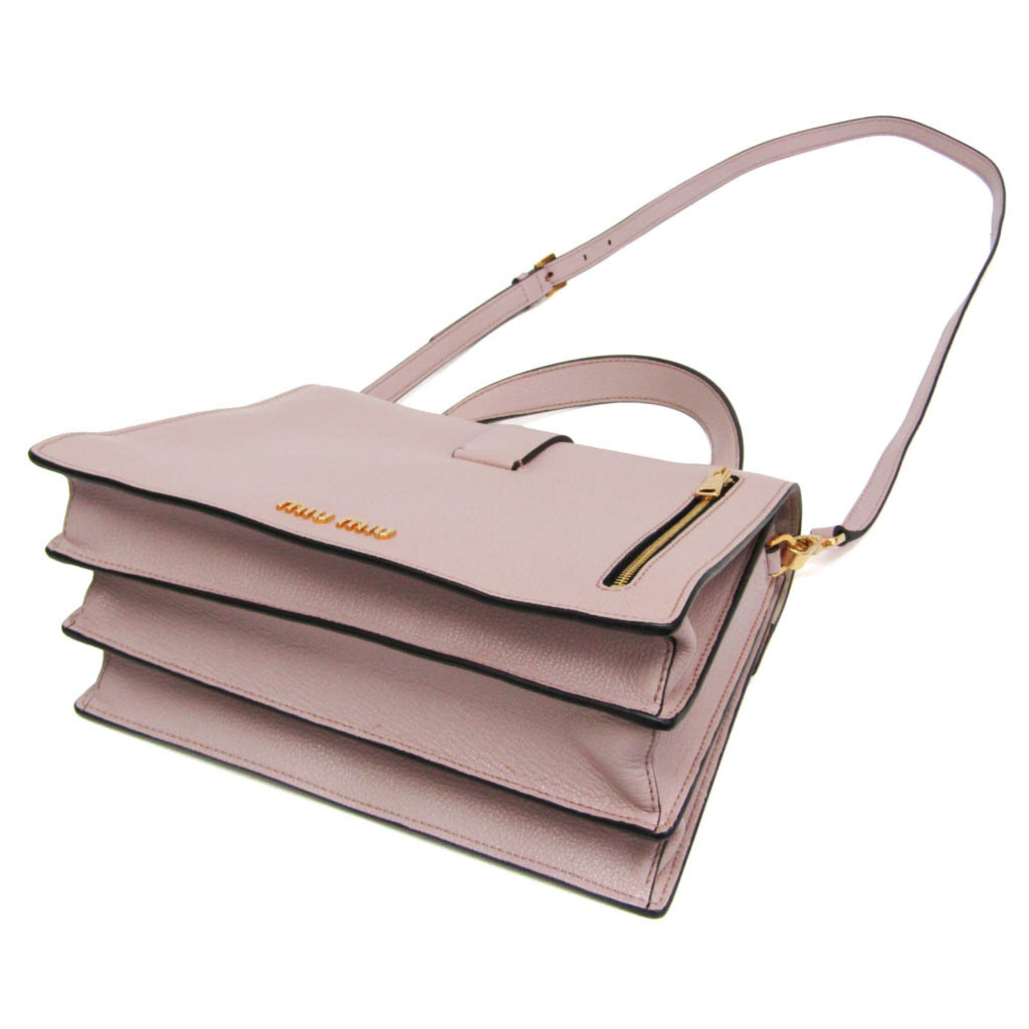 Miu Miu Madras Convertible Compartment Top Handle Leather Pink Leather Handbag (Pre-Owned)