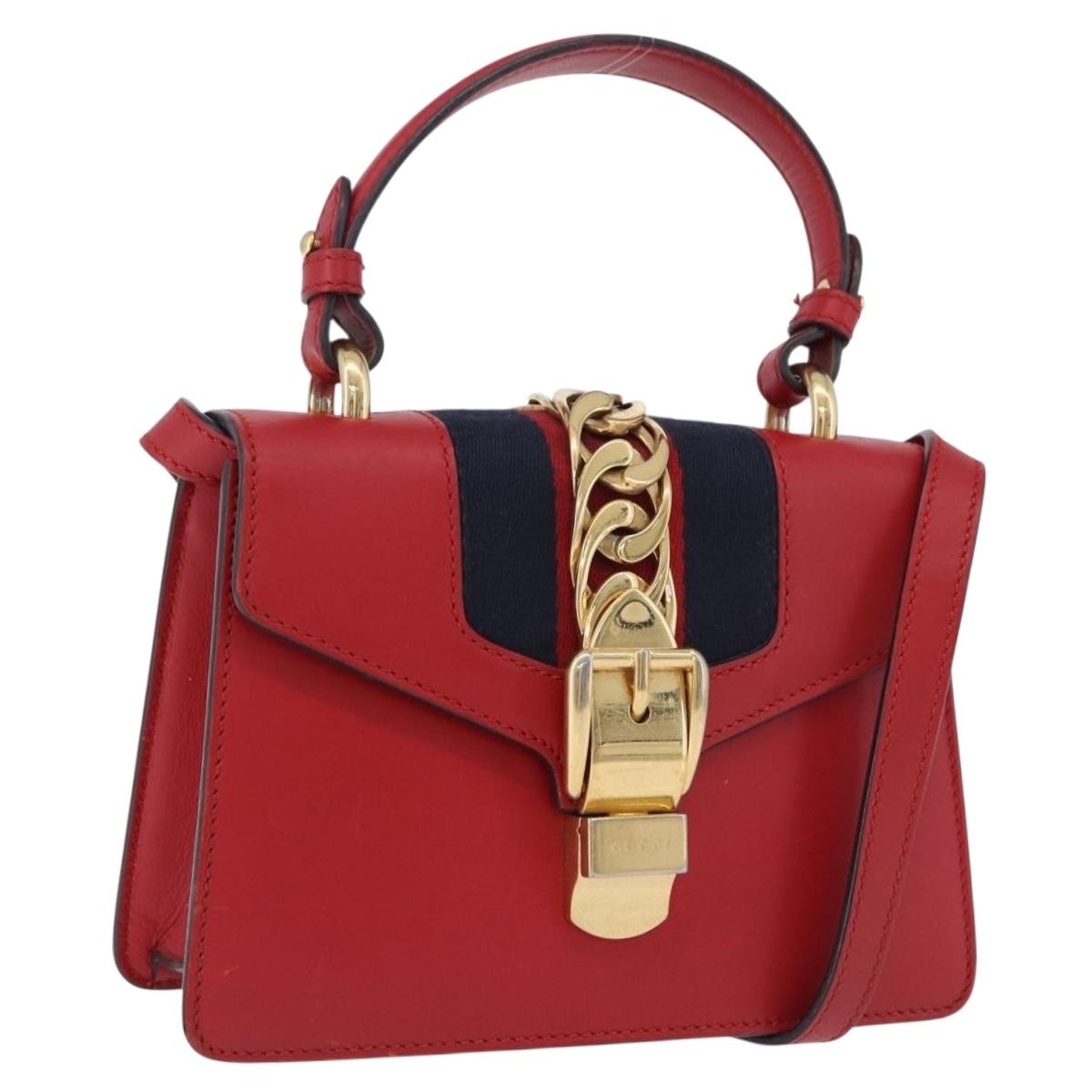 Gucci Sylvie Belt Leather Red Leather Handbag (Pre-Owned)