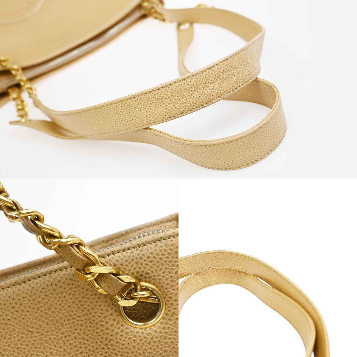 Chanel Vintage Timeless Chain Caviar Beige Leather Shoulder Bag Bag (Pre-Owned)