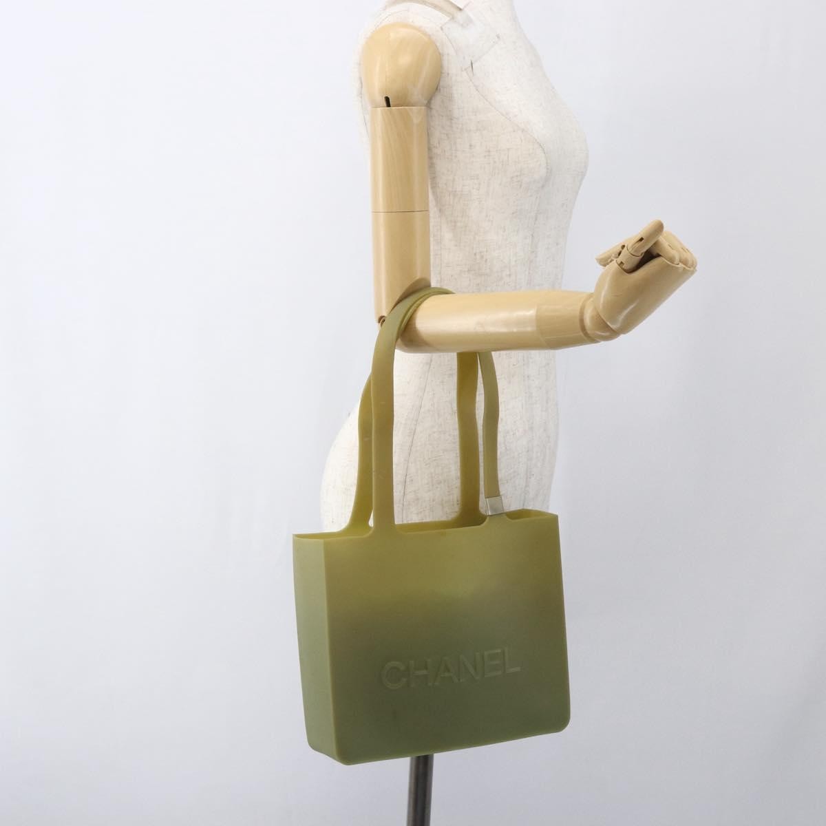Chanel Vintage Logo Tote Plastic Khaki Plastic Tote Bag Bag (Pre-Owned)