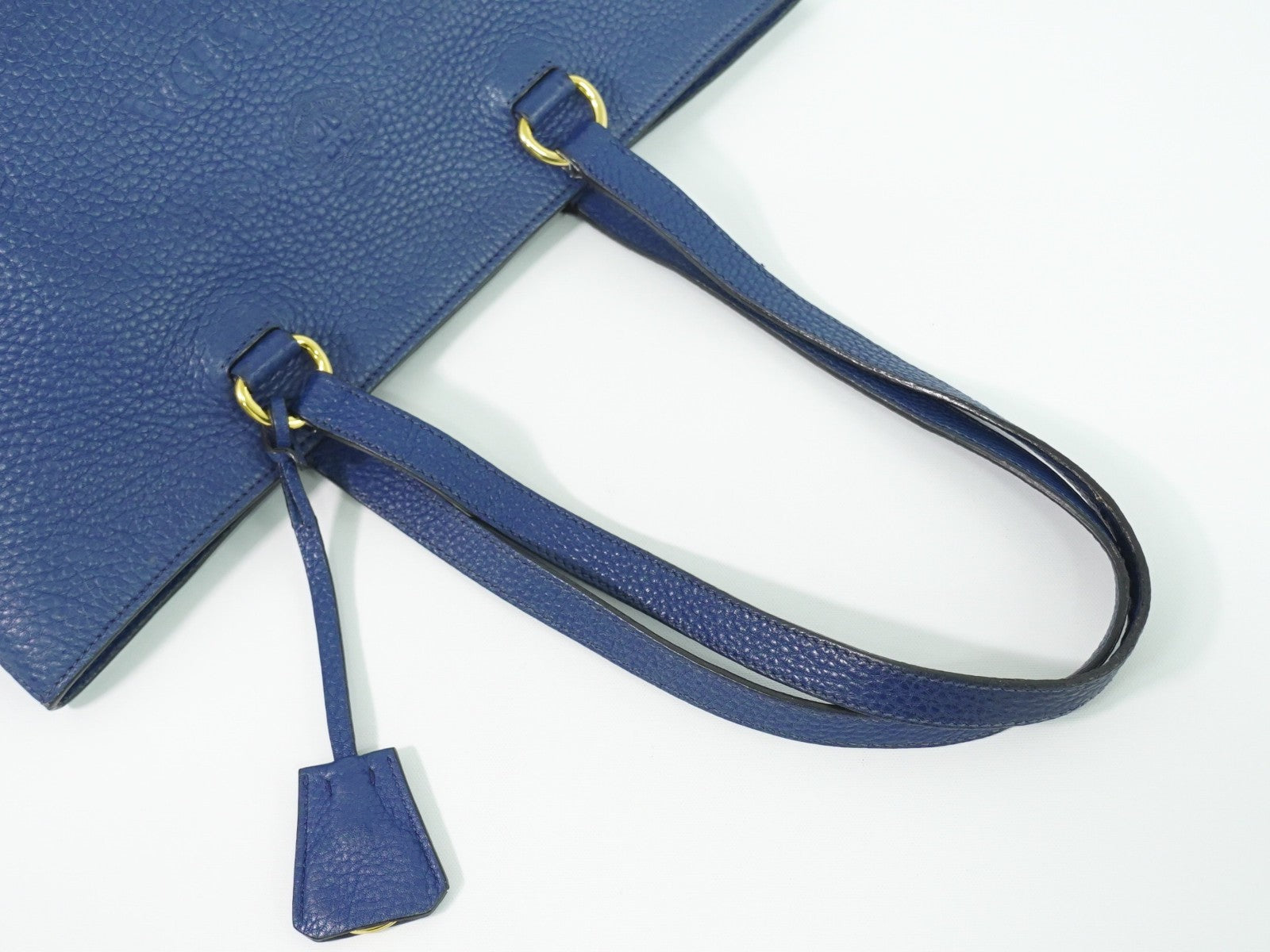 Prada Embossed Logo Open Tote Leather Blue Leather Tote Bag Bag (Pre-Owned)