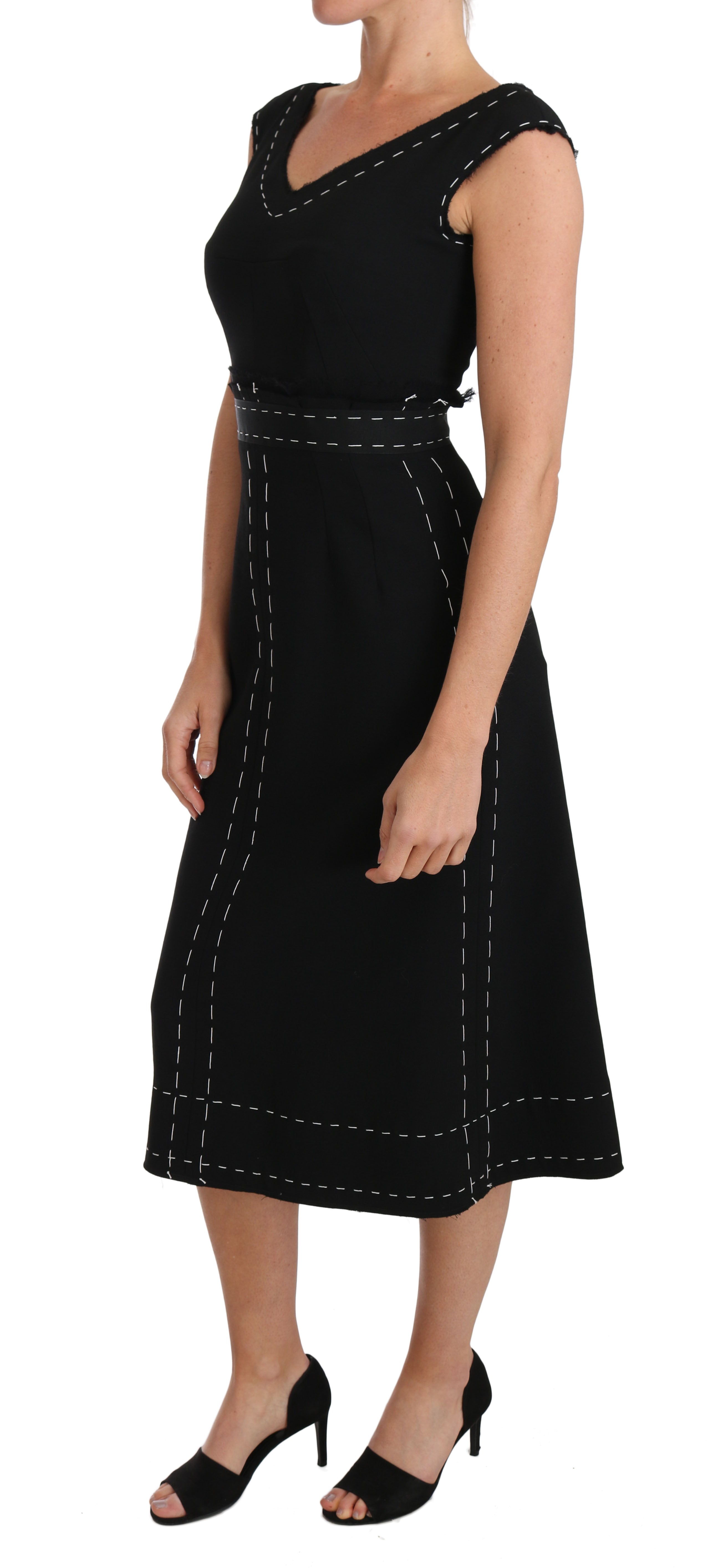 Dolce & Gabbana Black Wool Stretch A-line Sheath Women's Dress