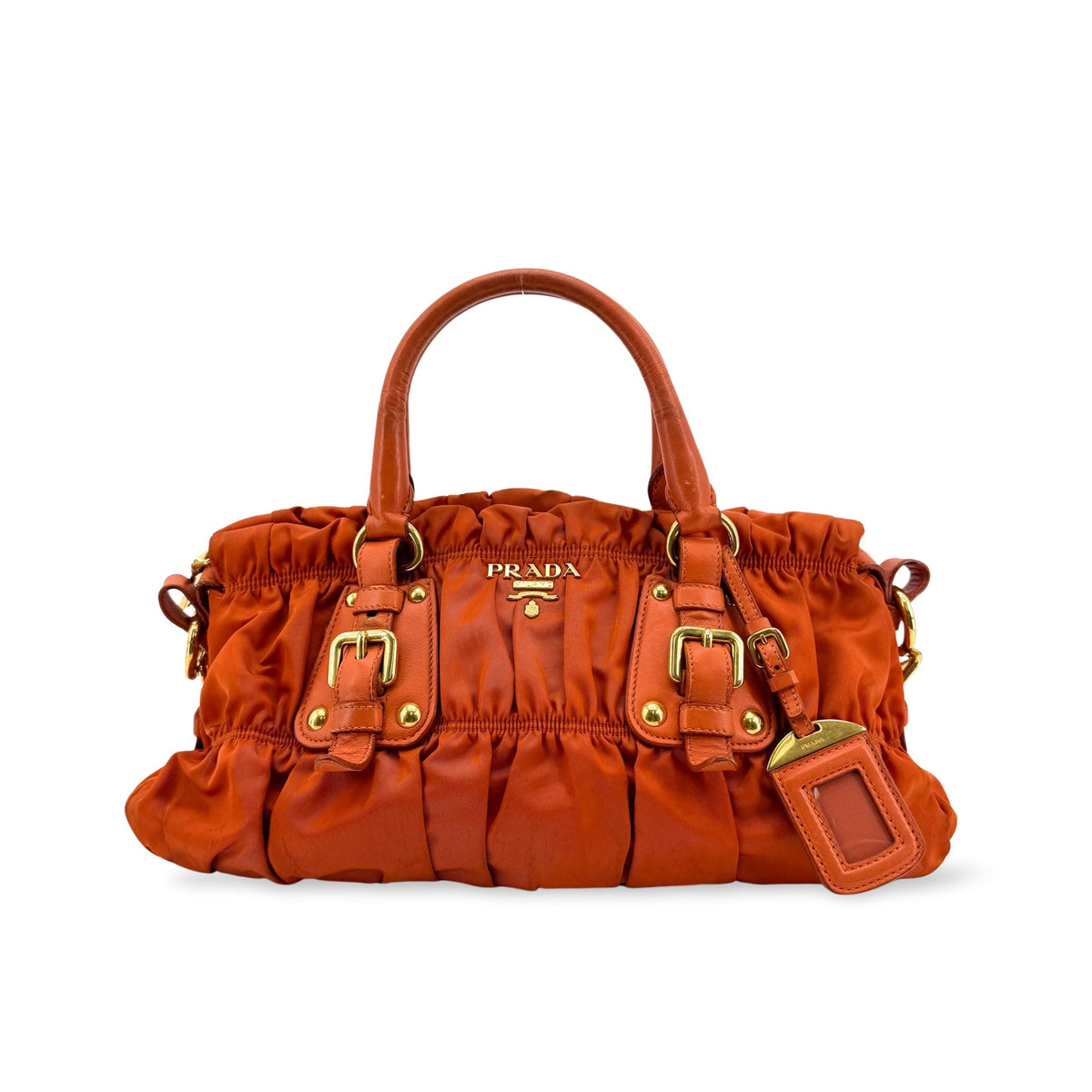 Prada Gaufre Convertible Satchel Leather And Tessuto Orange Nylon Handbag (Pre-Owned)