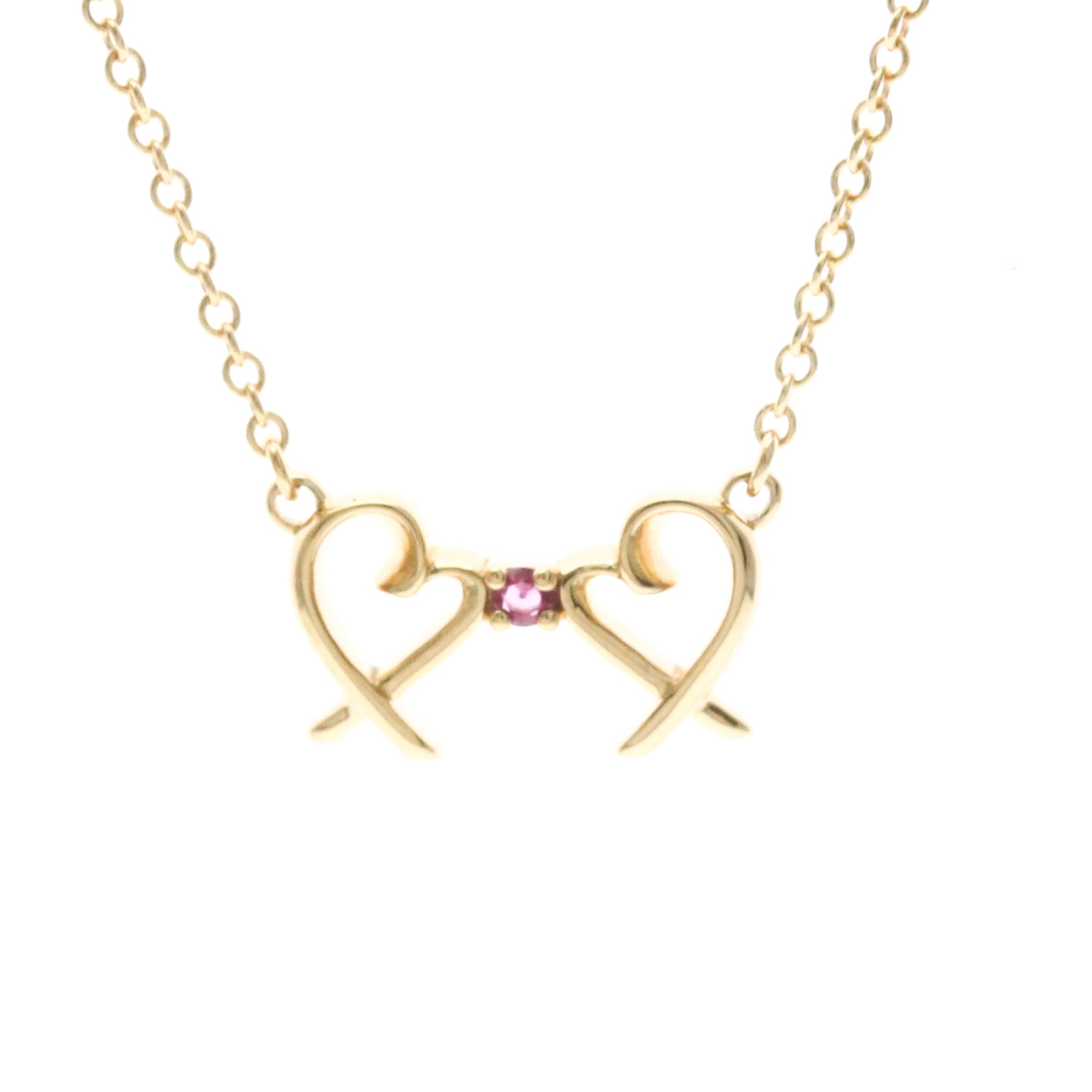 Tiffany & Co. Double Loving Heart Pendant 18K Rose Gold With Pink Sapphire Gold Pink_Gold Necklace Jewelry (Pre-Owned)