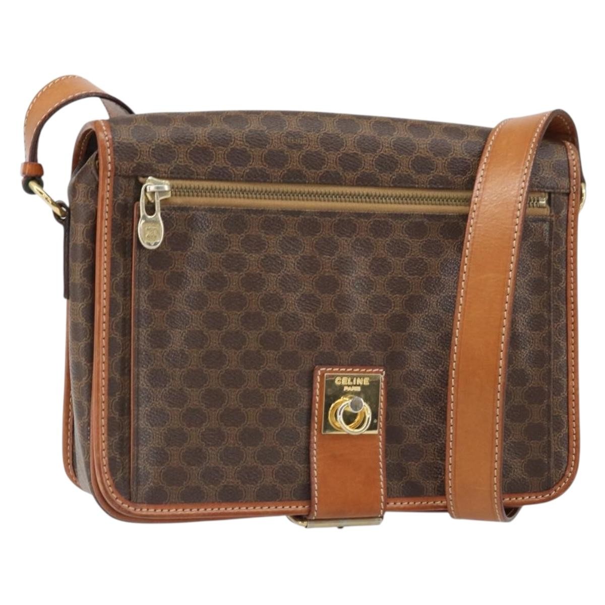 Celine Vintage Macadam Canvas And Leather Brown Canvas Shoulder Bag Bag (Pre-Owned)