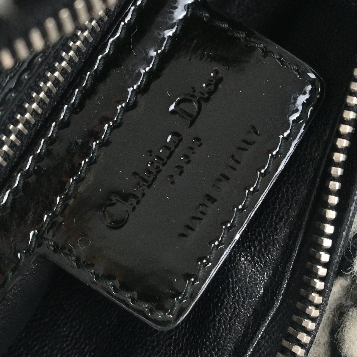 Christian Dior Lady Dior Chain Cannage Tweed Purple,Beige,Black Tweed,Patent_Leather Handbag (Pre-Owned)