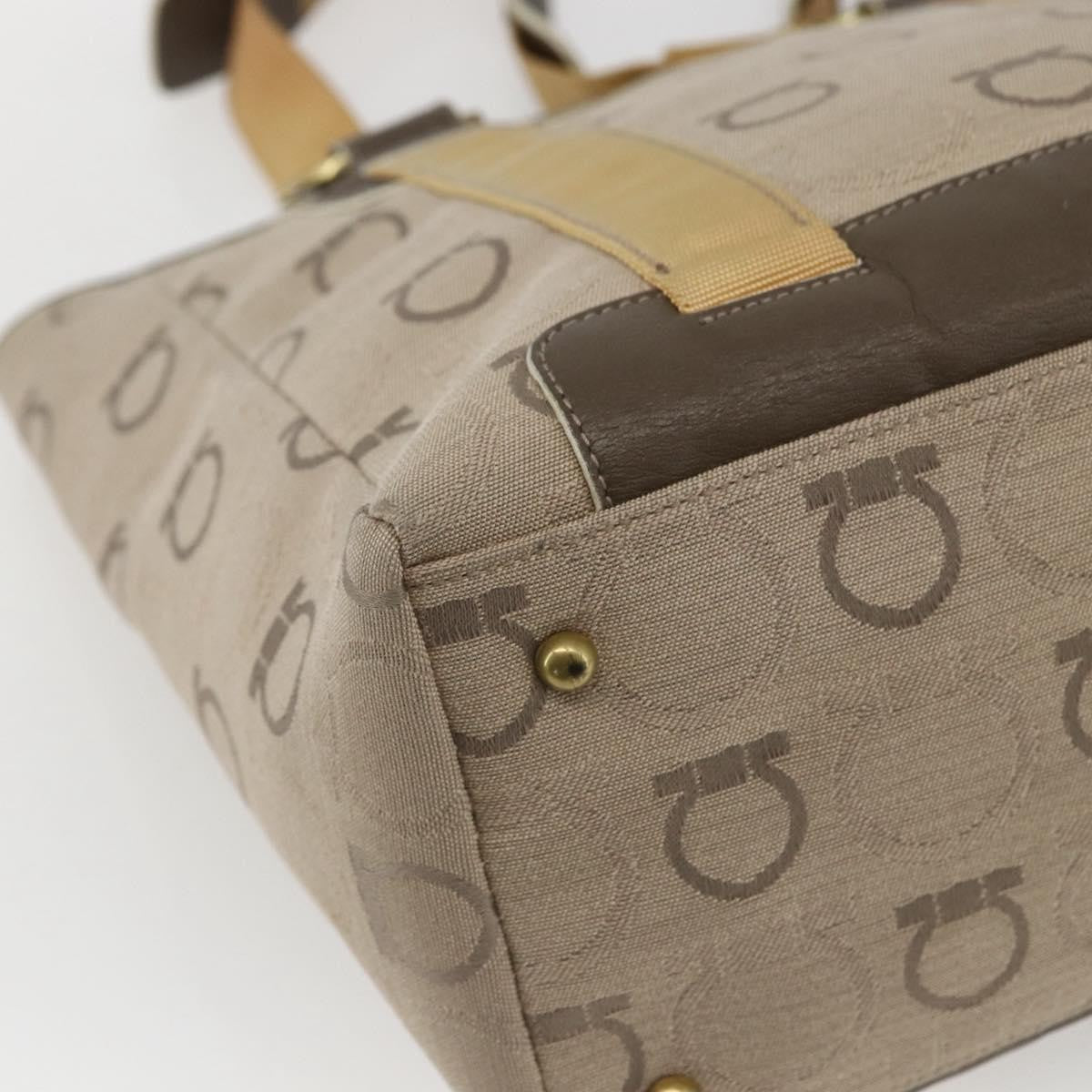 Salvatore Ferragamo Gancini Canvas Beige Canvas Handbag (Pre-Owned)