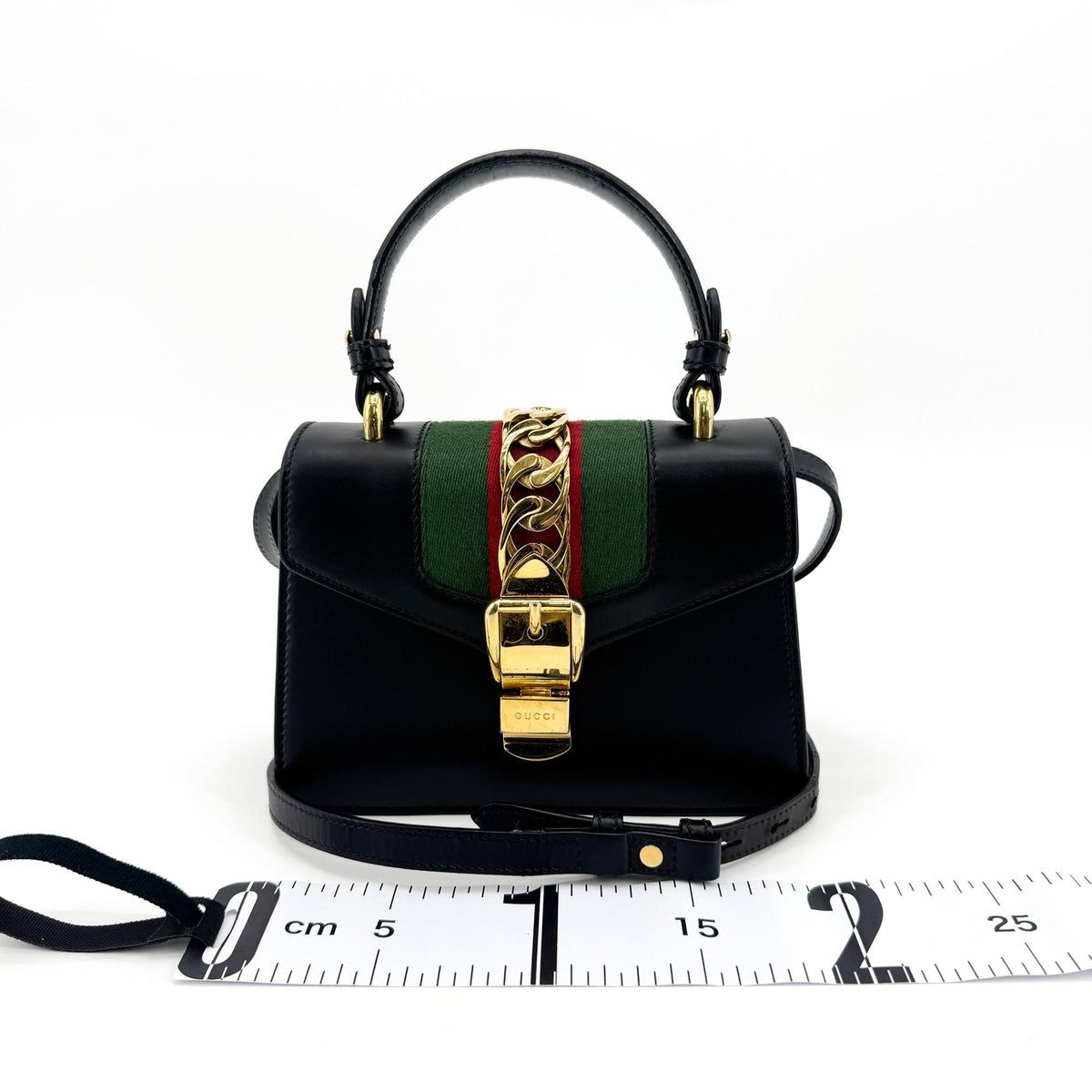 Gucci Sylvie Top Handle Leather Black Leather Handbag (Pre-Owned)
