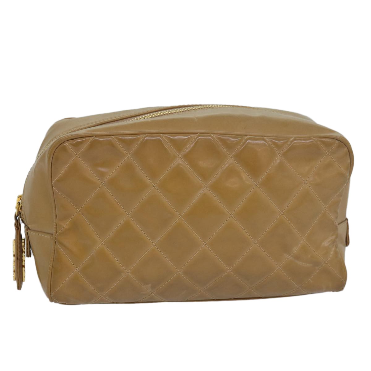 Chanel Square Stitch Toiletry Lambskin Beige Leather Clutche & Pouche Bag (Pre-Owned)