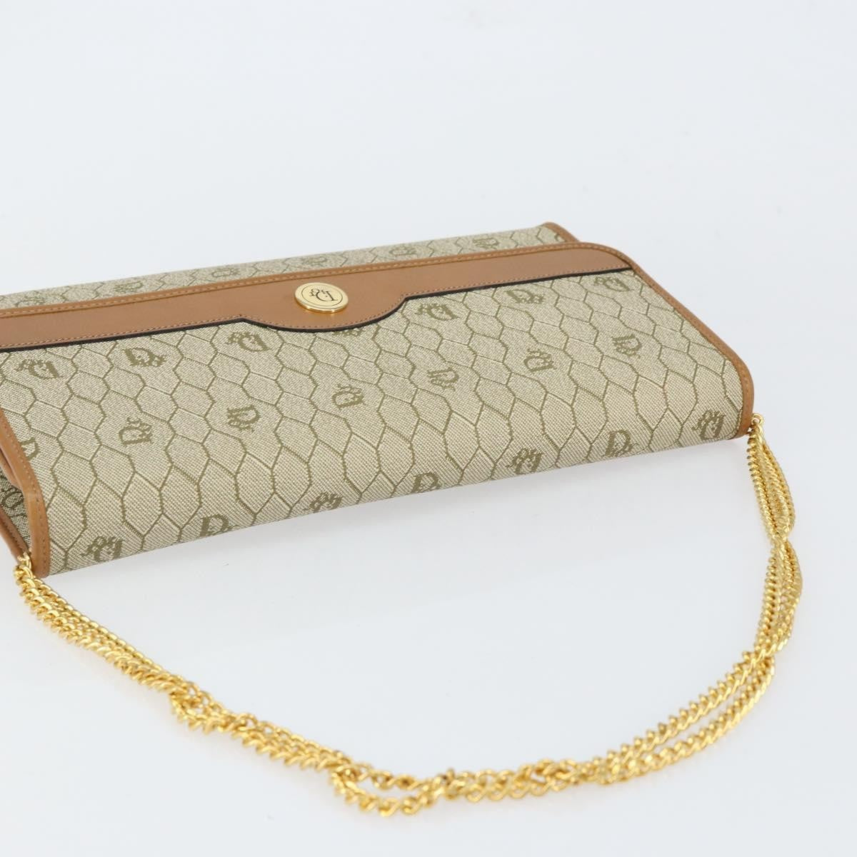 Christian Dior Vintage Honeycomb Chain Canvas Beige Canvas Shoulder Bag Bag (Pre-Owned)