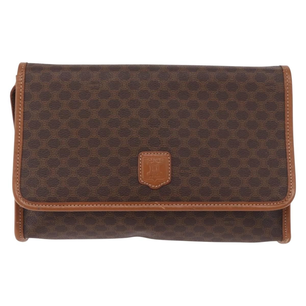 Celine Vintage Macadam Canvas And Leather Brown Canvas Shoulder Bag Bag (Pre-Owned)
