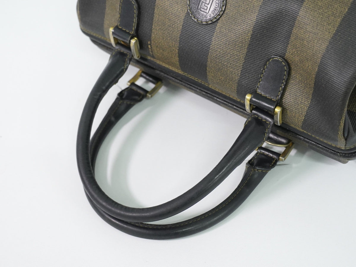 Fendi Vintage Pequin Convertible Boston Coated Canvas Khaki Canvas Handbag (Pre-Owned)