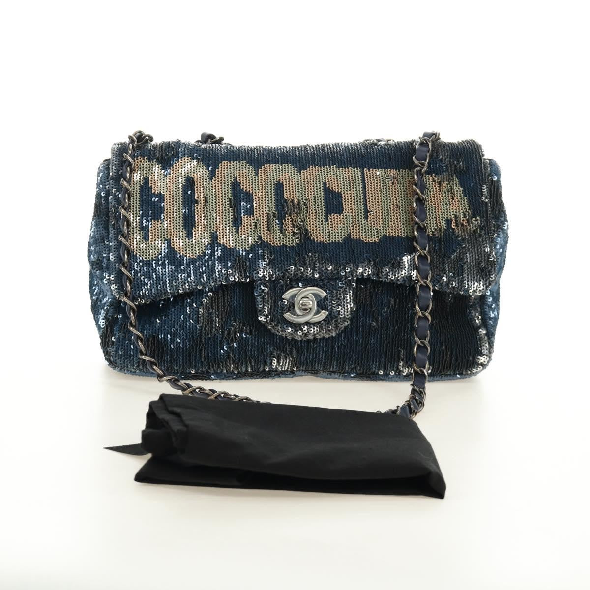 Chanel Coco Cuba Flap Sequins Blue Canvas Shoulder Bag Bag (Pre-Owned)