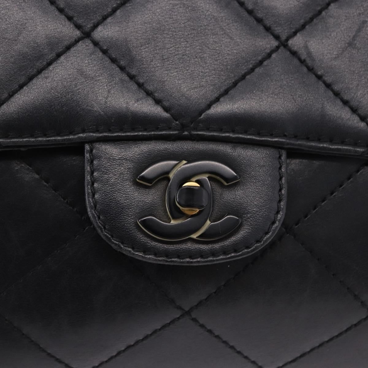 Chanel Chain Flap Quilted Leather Black Leather Shoulder Bag Bag (Pre-Owned)