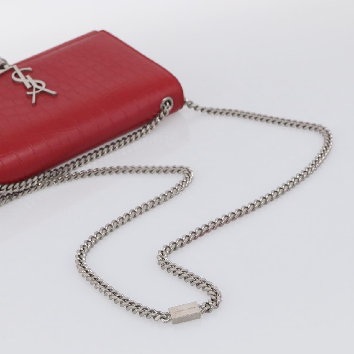 Saint Laurent Classic Monogram Crocodile Embossed Leather Red Leather Crossbody Bag Bag (Pre-Owned)