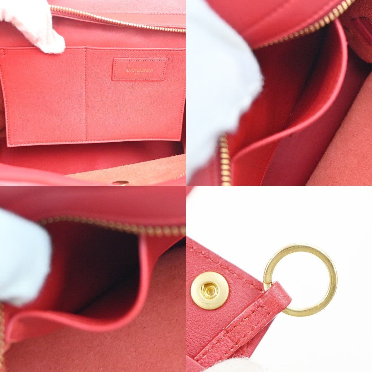 Saint Laurent Classic Y Cabas Leather Red Leather Tote Bag Bag (Pre-Owned)