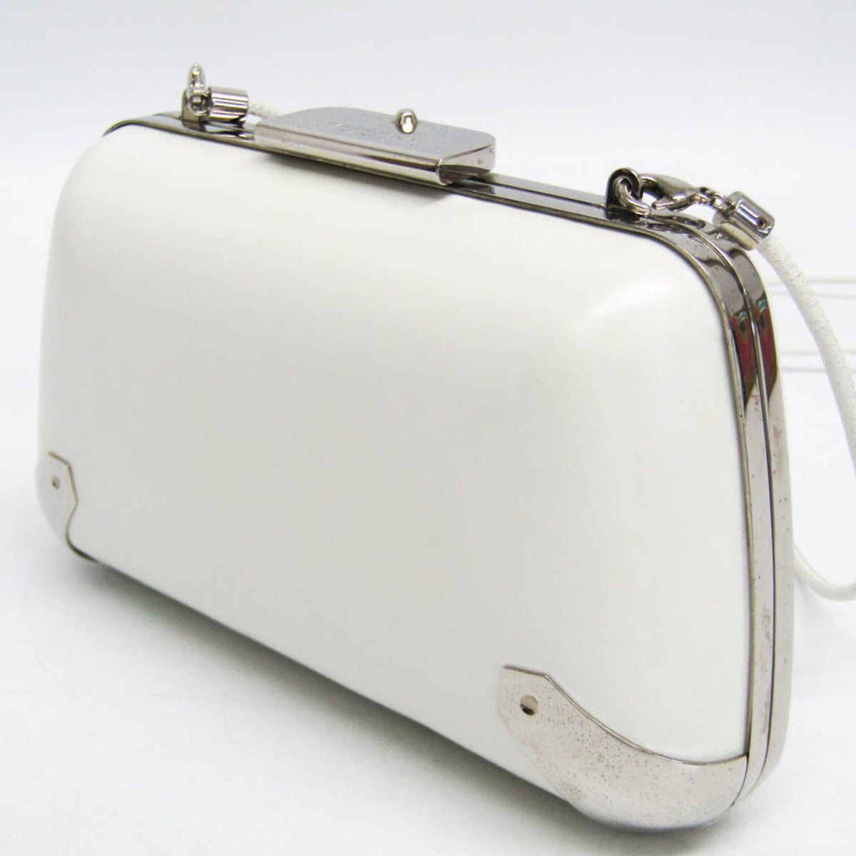 Balenciaga Hard Case Clutch Leather With Metal Detail White Leather Clutche & Pouche Bag (Pre-Owned)