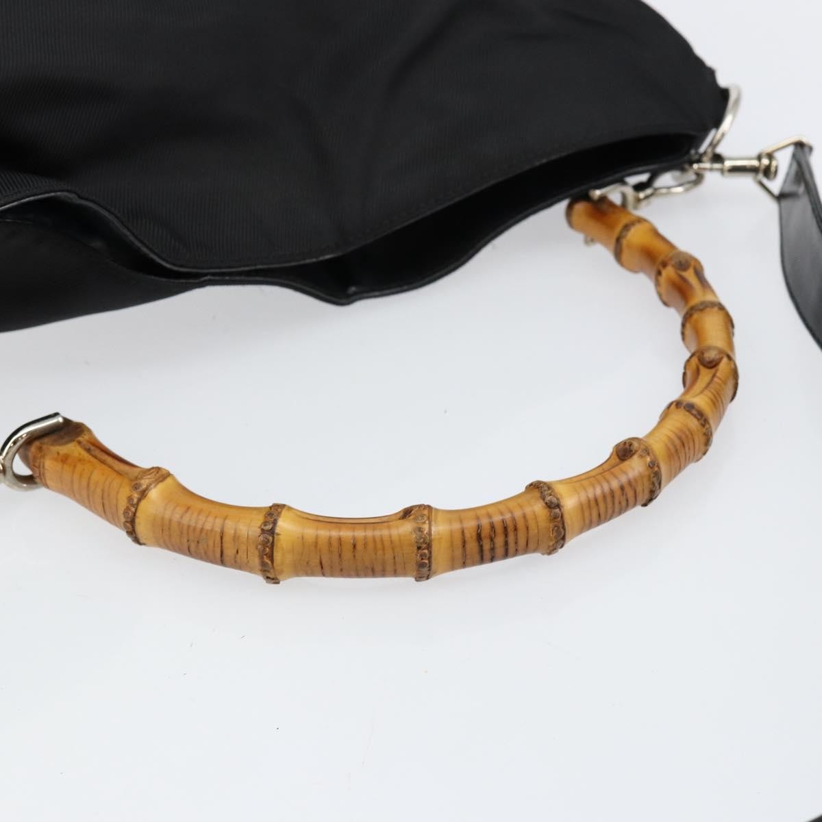 Gucci Vintage Bamboo Handle Open Hobo Nylon Black Nylon Handbag (Pre-Owned)