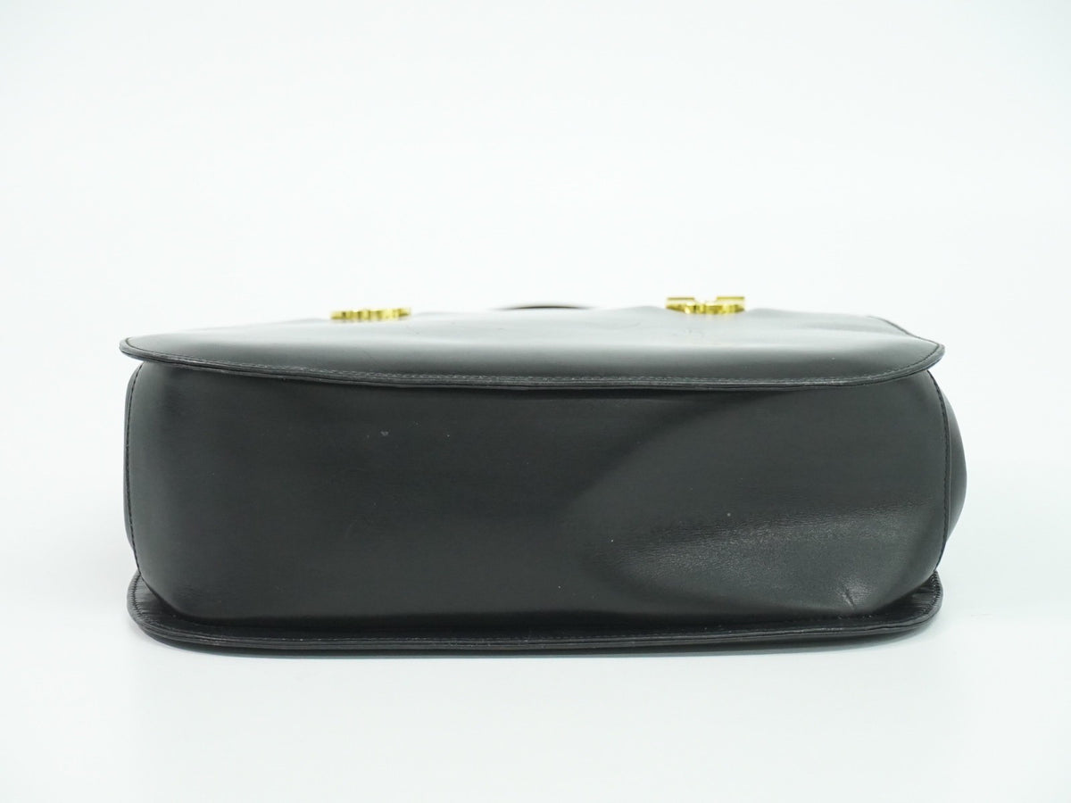 Salvatore Ferragamo Gancini Top Handle Leather Black Leather Handbag (Pre-Owned)