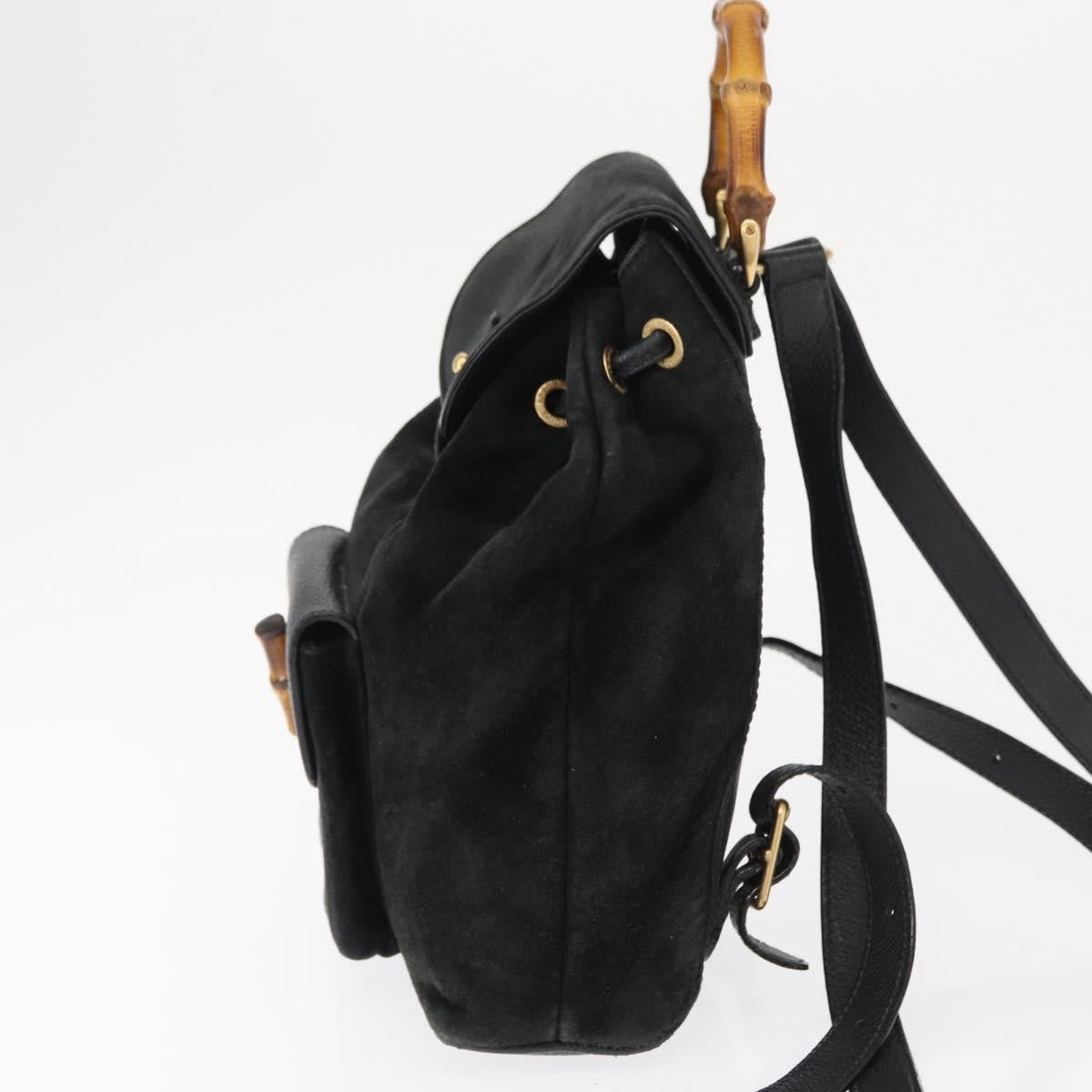 Gucci Vintage Bamboo Suede Black Suede Backpack Bag (Pre-Owned)
