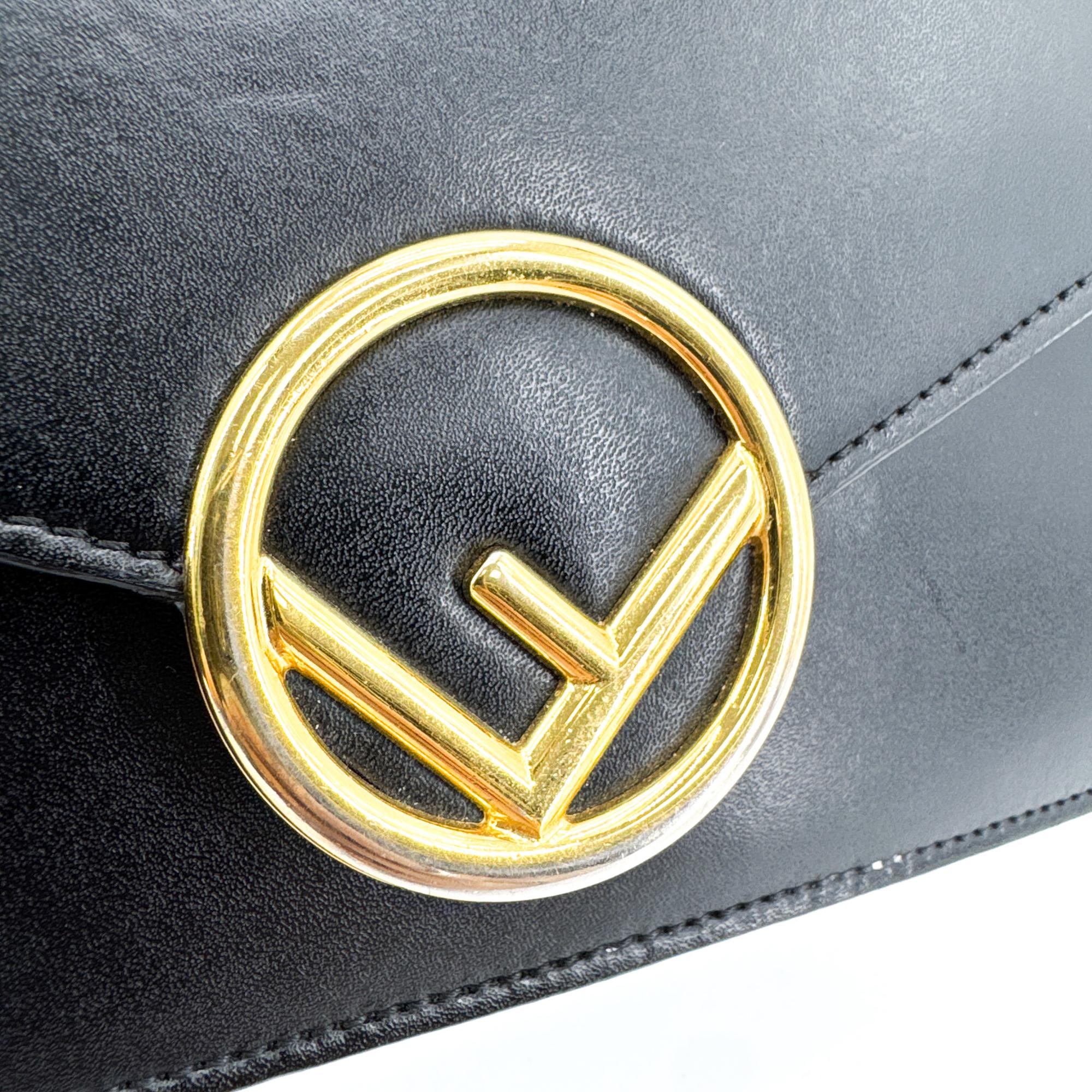 Fendi F Is Fendi Envelope Wallet On Chain Leather Black Leather Clutche & Pouche Bag (Pre-Owned)
