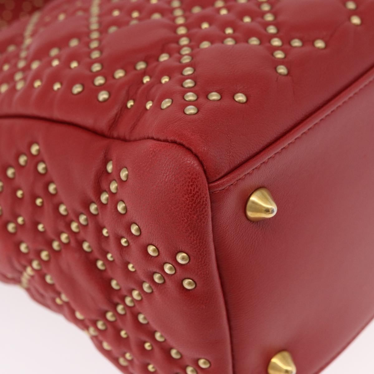 Christian Dior Supple Lady Dior Cannage Studded Lambskin Red Leather Handbag (Pre-Owned)