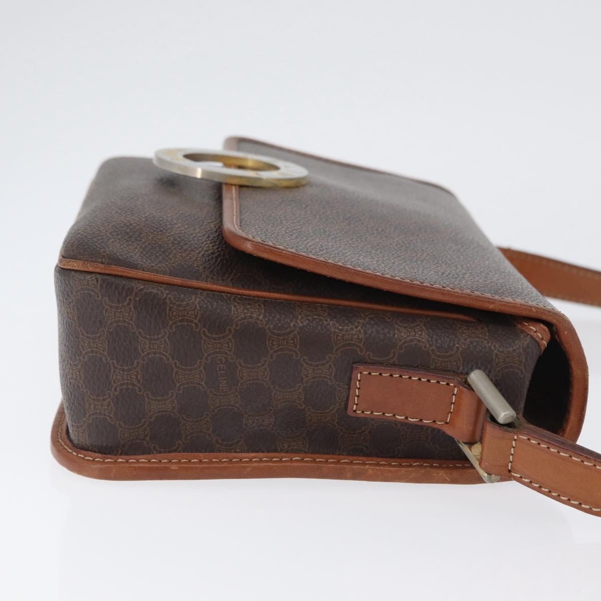 Celine Vintage Macadam Circle Logo Canvas And Leather Brown Canvas Shoulder Bag Bag (Pre-Owned)