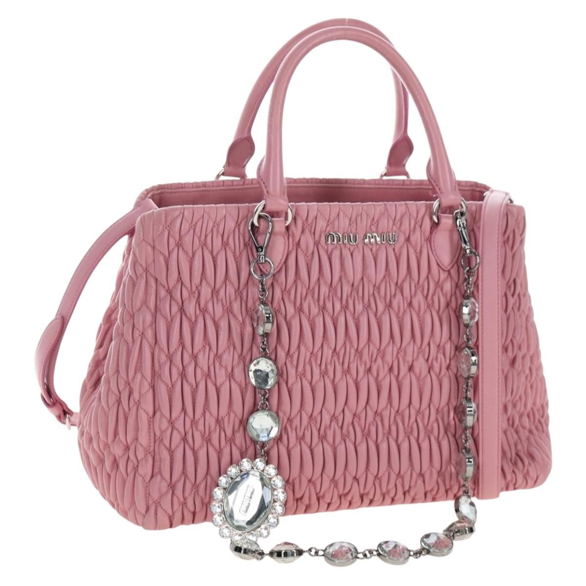 Miu Miu Crystal Turnlock Convertible Satchel Leather Pink Leather Shoulder Bag Bag (Pre-Owned)