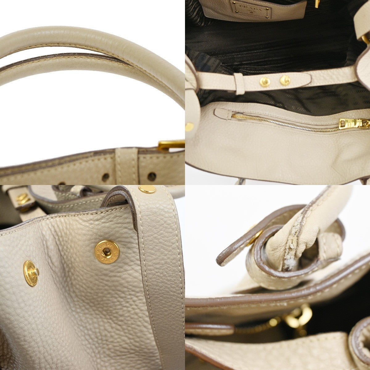 Prada Convertible Open Shopping Tote Vitello Daino Beige Leather Tote Bag Bag (Pre-Owned)