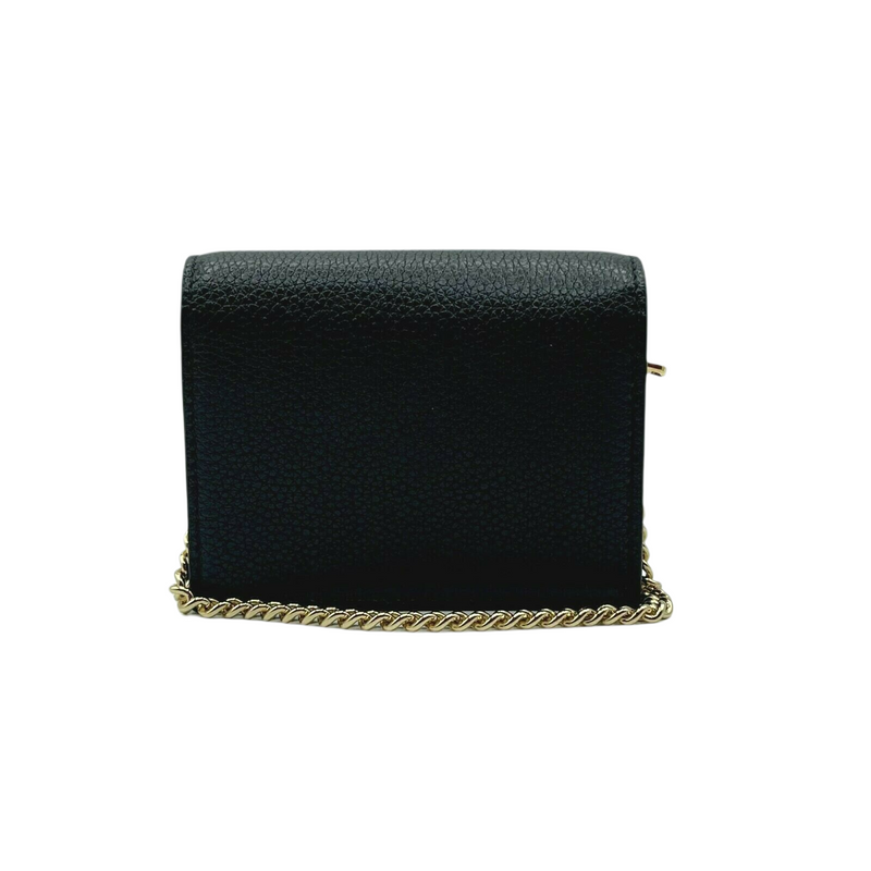 Gucci Zumi Women's Black Leather Gold Chain Bi-Fold Mini Wallet GG Logo