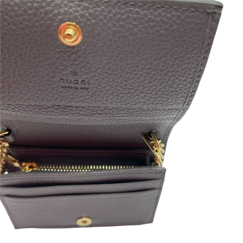 Gucci Zumi Women's Grey Leather Gold Chain Bi-Fold Mini Wallet GG Logo