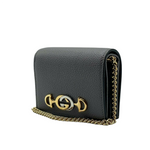 Gucci Zumi Women's Grey Leather Gold Chain Bi-Fold Mini Wallet GG Logo