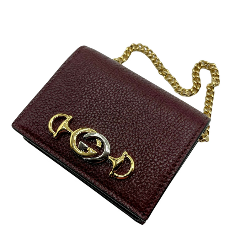 Gucci Zumi Burgundy Leather Gold Chain Bi-Fold Mini Wallet