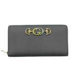 Gucci Women's Zumi Grey Leather Zip Around Wallet with Metal GG Logo