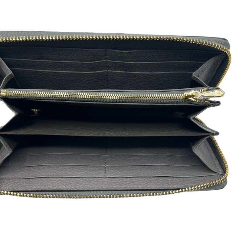 Gucci Women's Zumi Grey Leather Zip Around Wallet with Metal GG Logo
