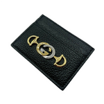 Gucci Women's Zumi Black Leather Card Holder Wallet Metal GG Logo 570679 1000