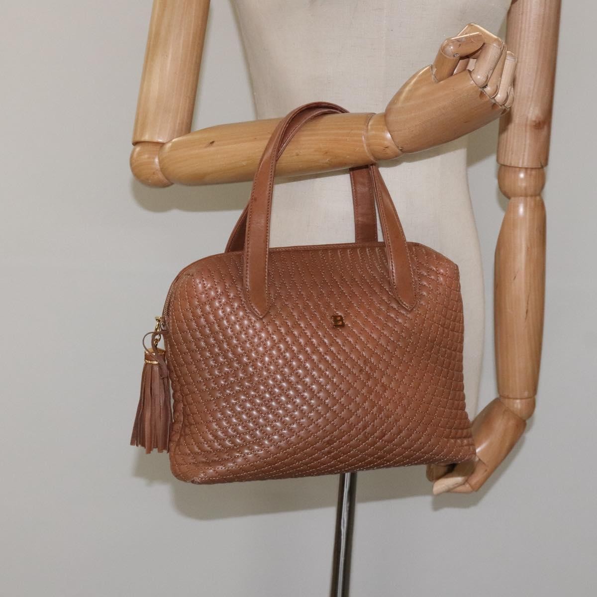 Bally Vintage Quilted Leather Brown Leather Handbag (Pre-Owned)