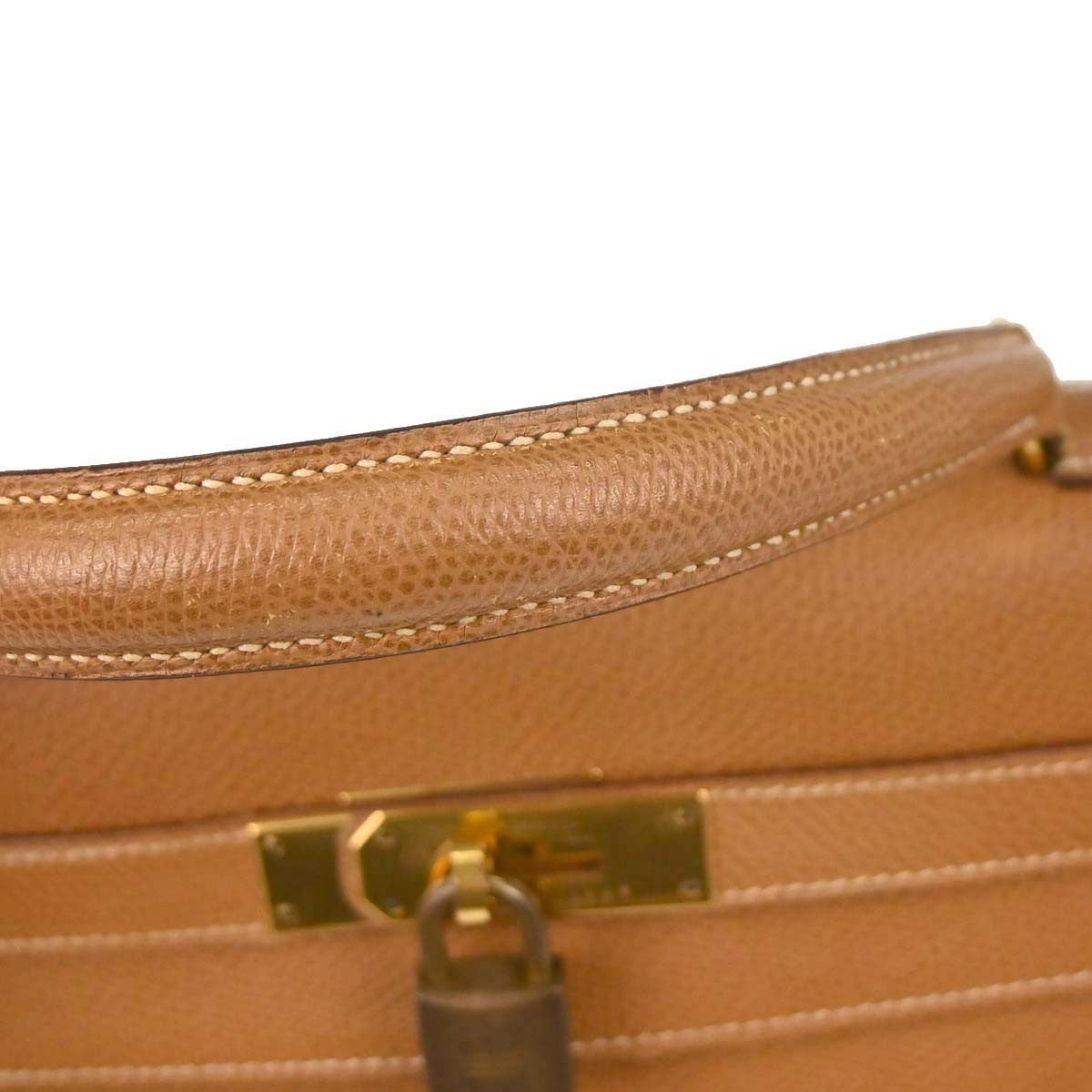 Hermes Kelly Brown Courchevel With Gold Hardware Beige Calfskin Handbag (Pre-Owned)