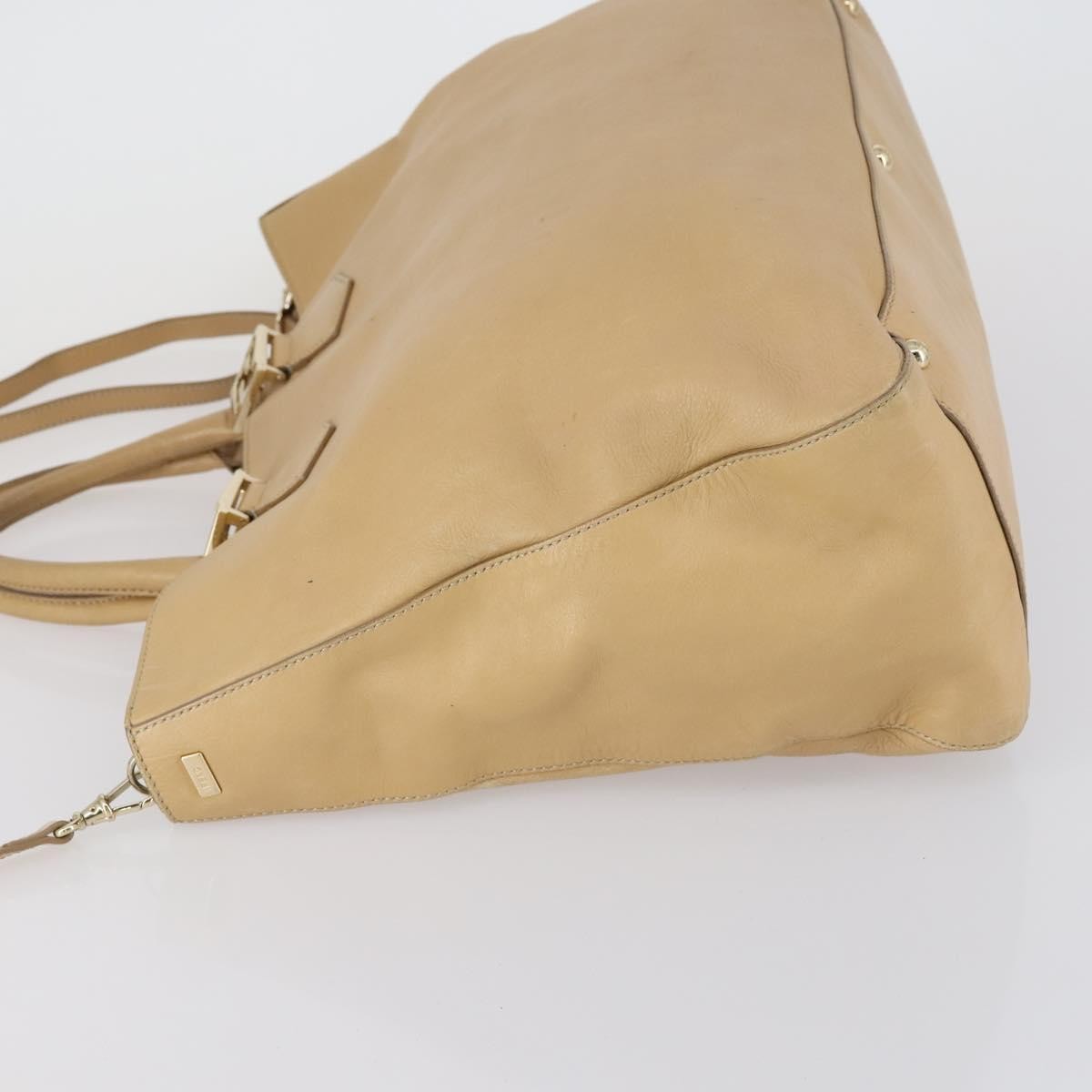 Fendi Twins Tote Leather Beige Leather Tote Bag Bag (Pre-Owned)