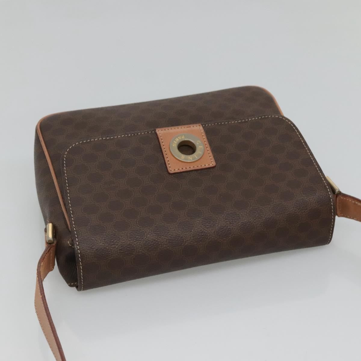 Celine Vintage Macadam Circle Logo Canvas And Leather Brown Canvas Shoulder Bag Bag (Pre-Owned)