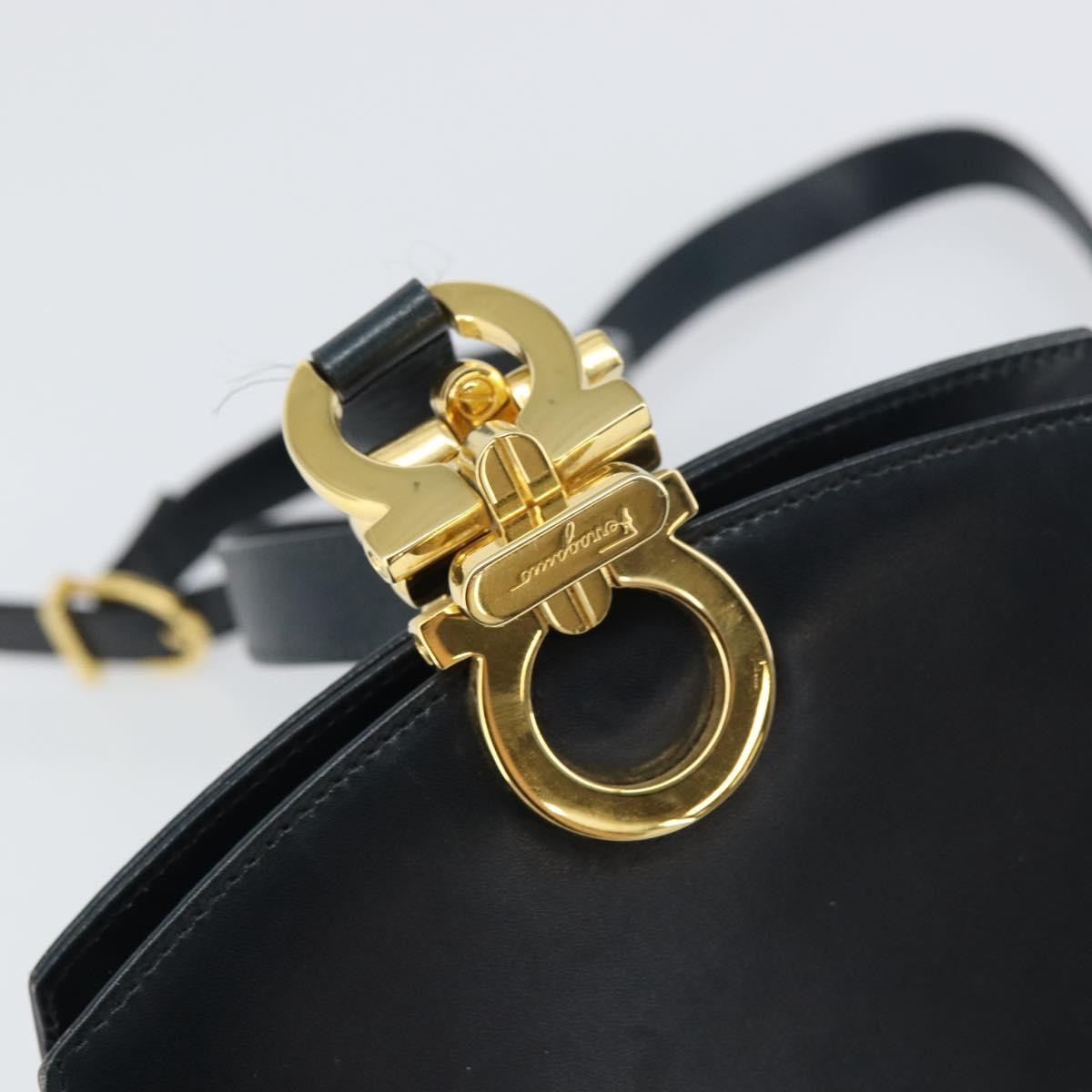 Salvatore Ferragamo Gancini Leather Navy Leather Shoulder Bag Bag (Pre-Owned)