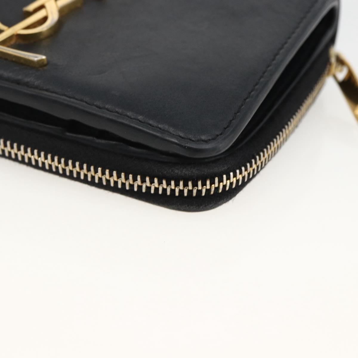 Saint Laurent Classic Monogram Ysl Line Zip Around Leather Black Leather Wallets Accessory (Pre-Owned)
