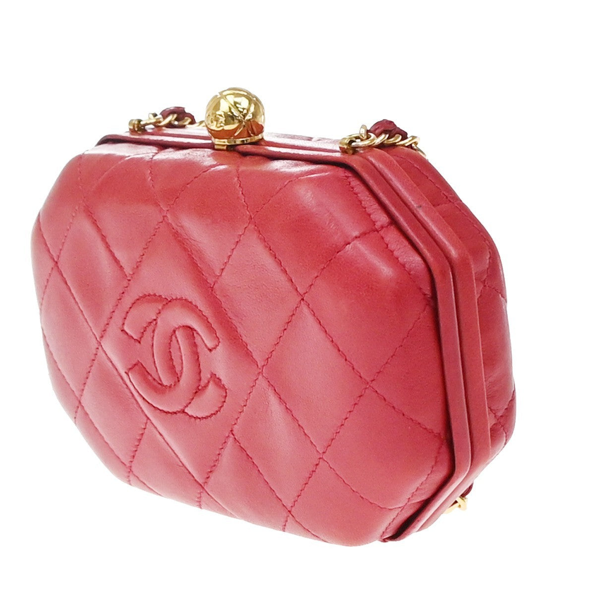 Chanel Vintage Chain Frame Quilted Lambskin Red Leather Handbag (Pre-Owned)