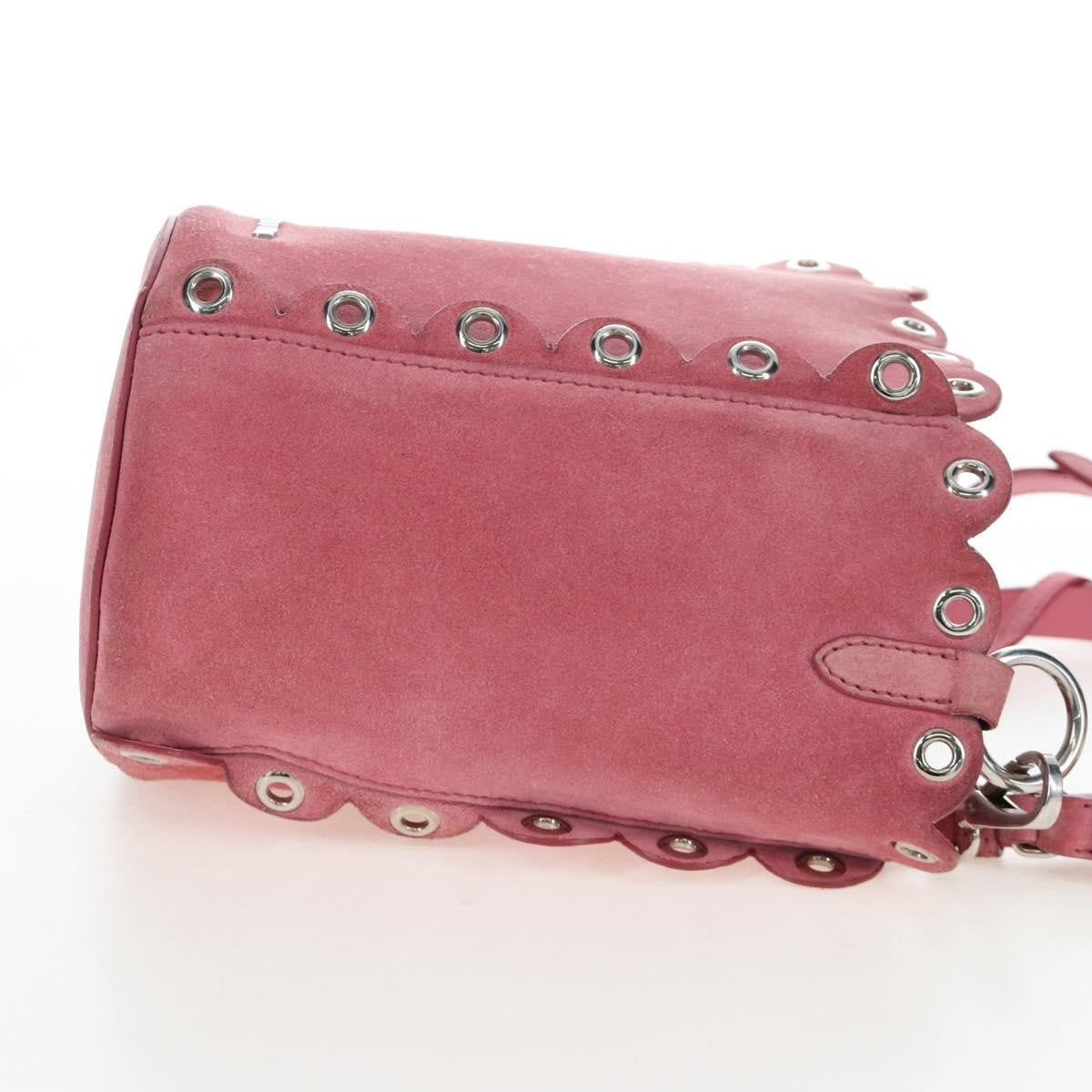 Miu Miu Convertible Bucket Leather With Applique Pink Suede Handbag (Pre-Owned)