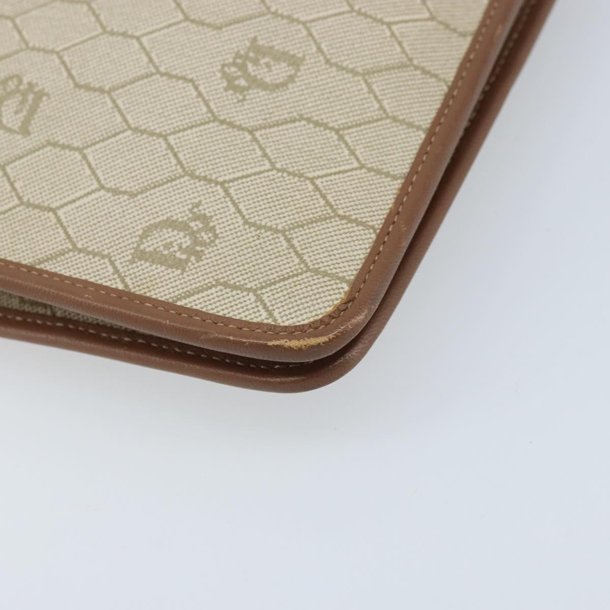Christian Dior Vintage Honeycomb Chain Canvas Beige Canvas Shoulder Bag Bag (Pre-Owned)