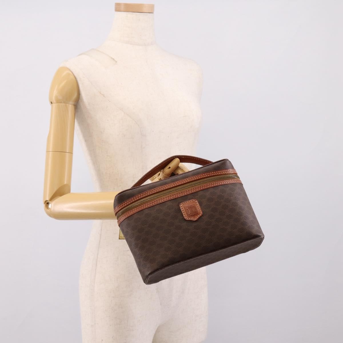 Celine Top Handle Vanity Box Triomphe Coated Canvas Brown Canvas Handbag (Pre-Owned)