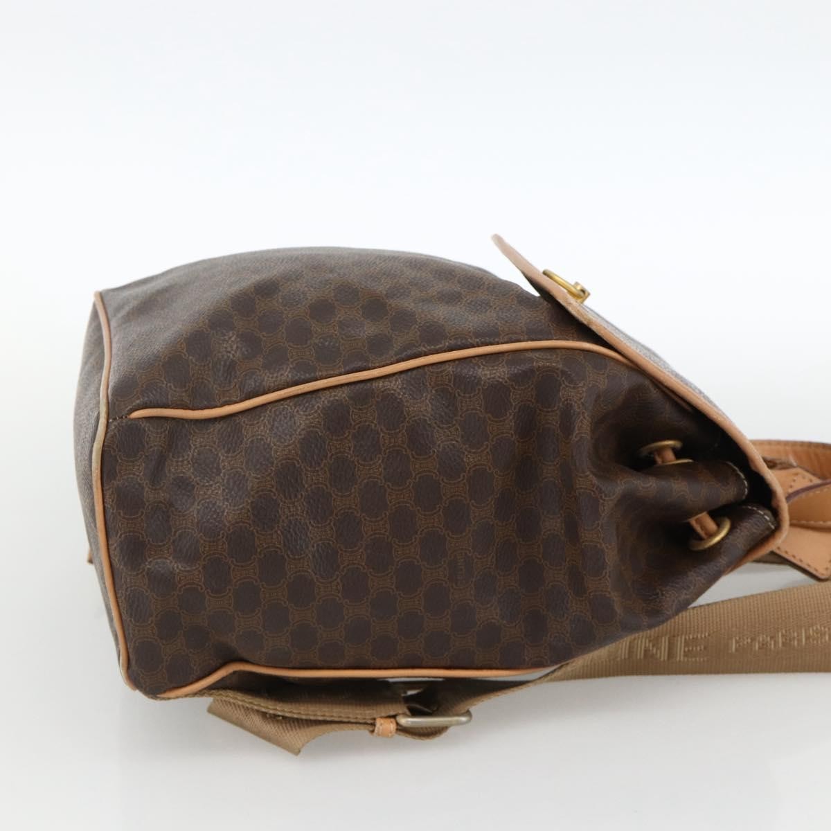 Celine Vintage Drawstring Flap Macadam Coated Canvas Brown Canvas Backpack Bag (Pre-Owned)
